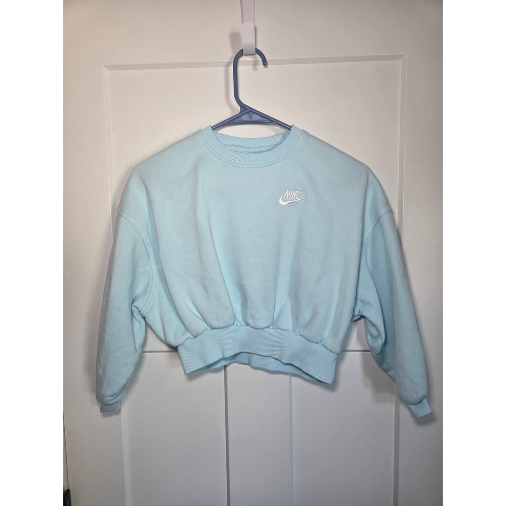 Nike Sportswear Essential Cropped Sweatshirt Light Blue Crewneck Pullover Small